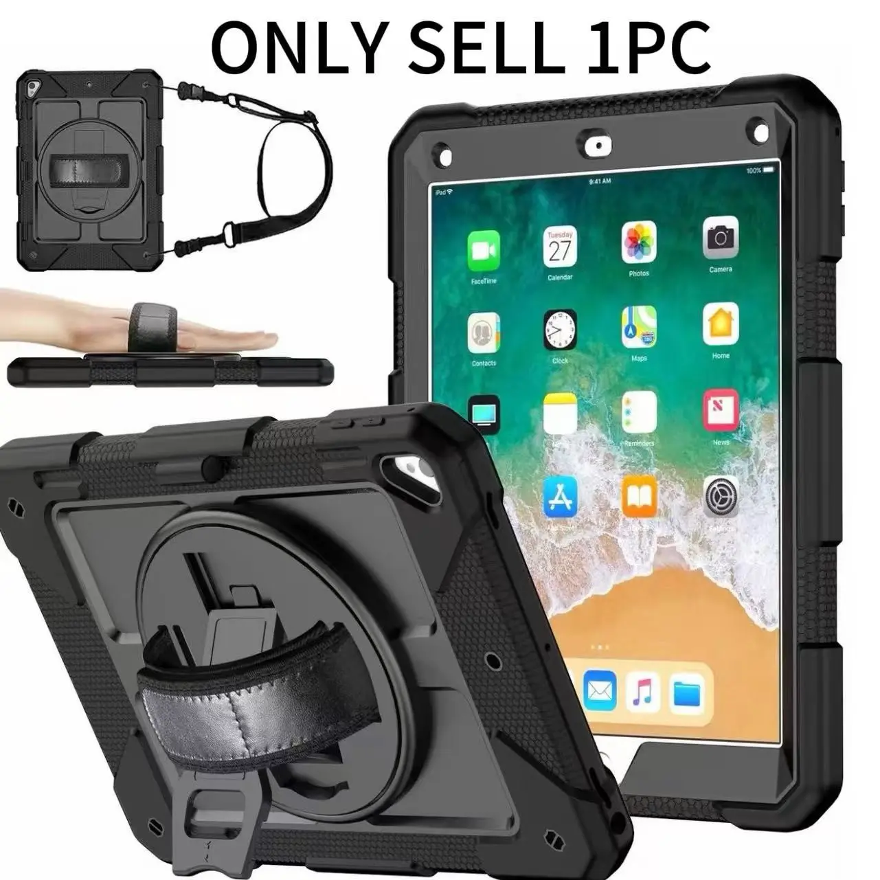 iPad 10.9inch/10.2inch/9.7inch Protective Case, Durable Shockproof 360° Rotating Stand, Shoulder Strap, Pen Holder, Tablet Cover, Tablet Accessories