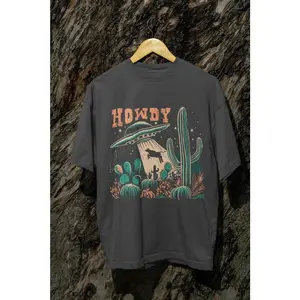 [Sale up to 50%] Howdy Western Cow UFO Tshirt, Vintage Cowboy Alien T-shirt, Vintage 90s Shirt, Retro Western Tee, Disttressed Shirts, Vintage Alien Shirt