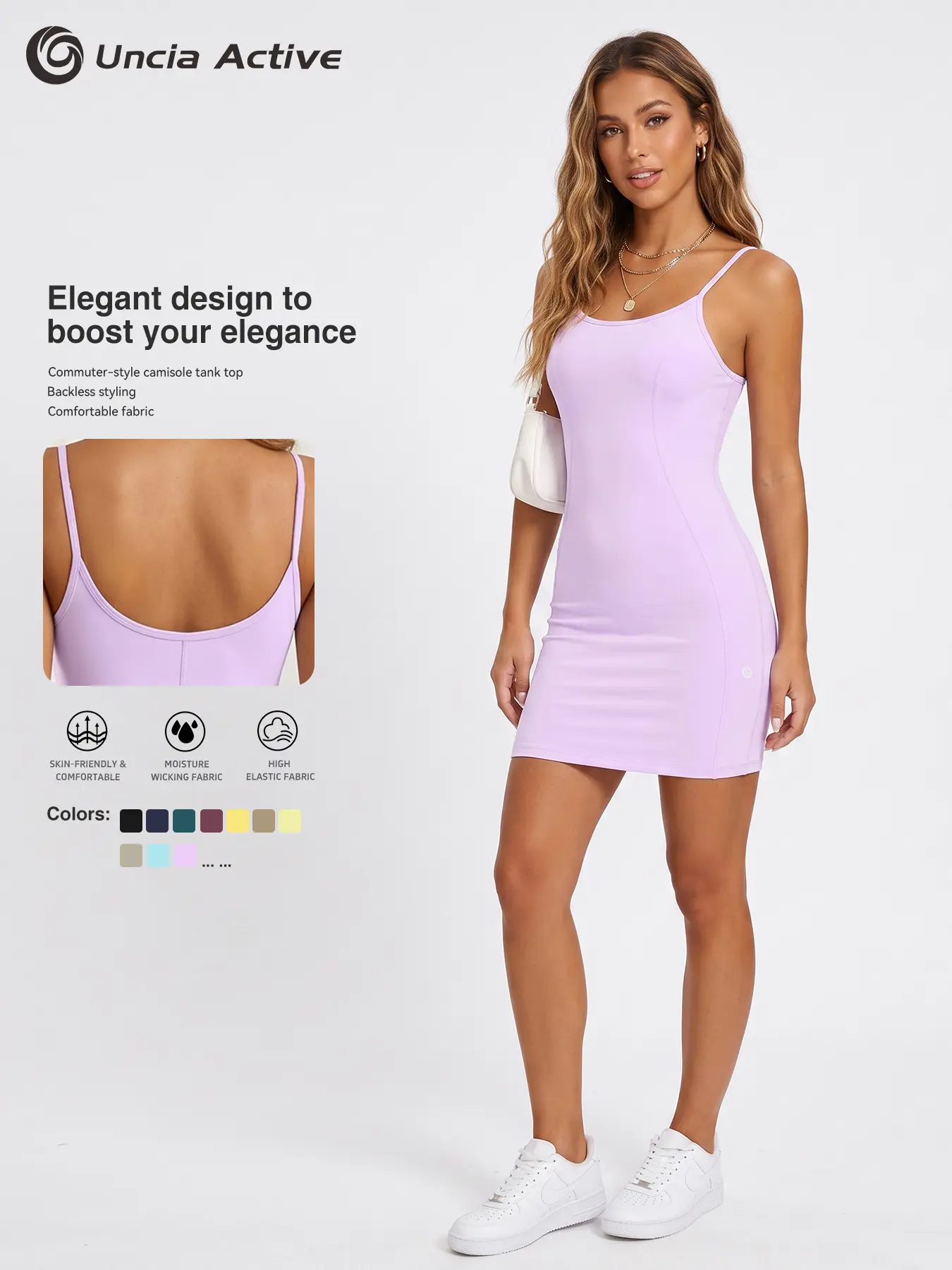 Uncia Active Women's Athleisure Workout Dress, Sleeveless Bodycon Camisole with Adjustable Straps, Buttery-Soft Fabric for Yoga & Sports, Activewear Dress, Sporty Dress