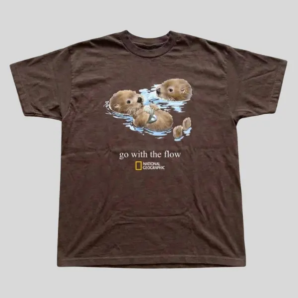 National Geographic Otter Go With The Flow Tee, Vintage Animal Graphic Shirt, Retro Y2K Nature Aestheti