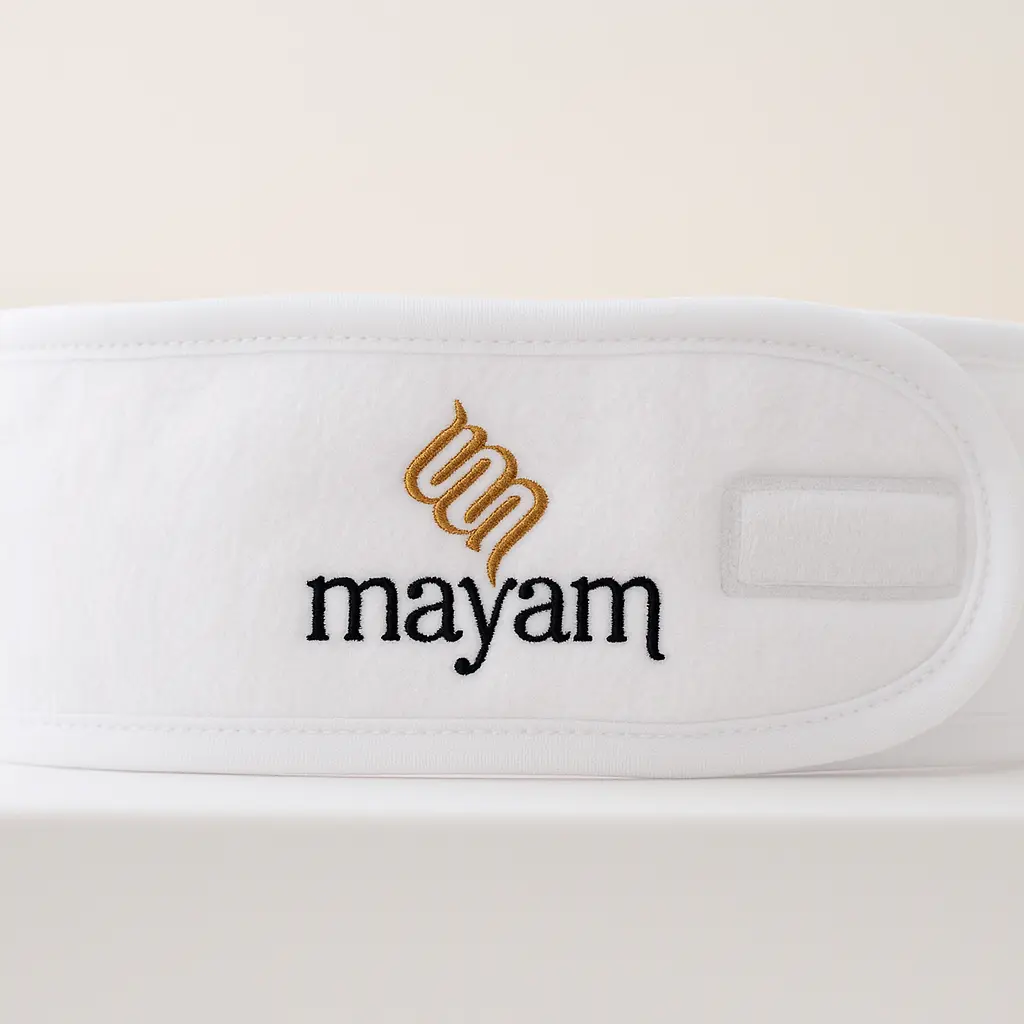 Mayam Beauty Spa Velcro Headband White - Elegant Cotton Headband with Secure Velcro Closure for Daily Skincare Routines