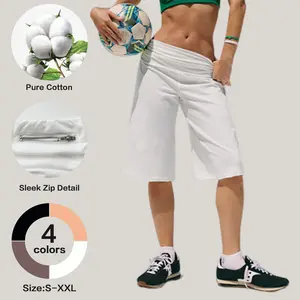 Fisoew Womens Wide Leg Athletic Culottes Stretchy Breathable Cotton Fabric for Soccer Gym Casual Wear