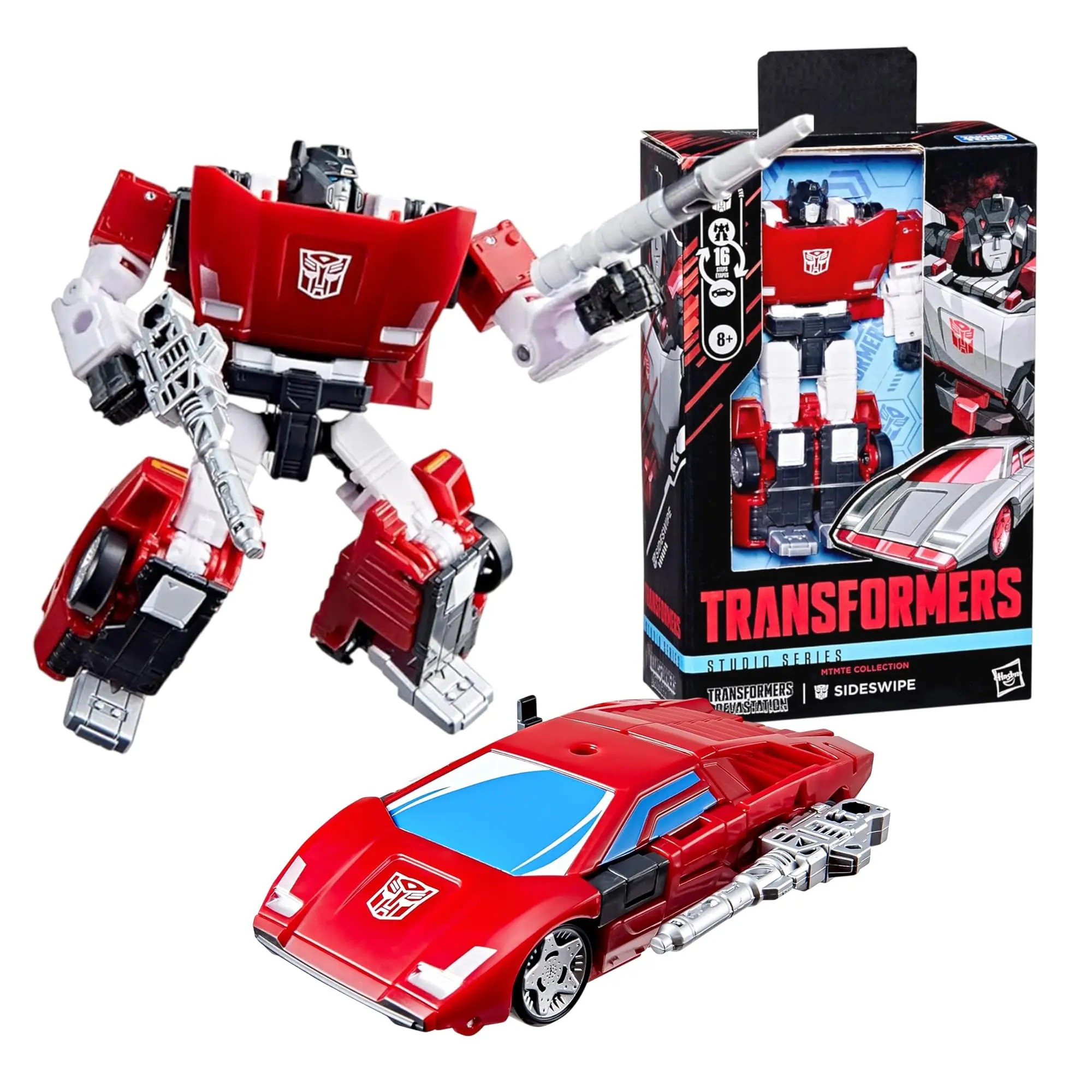 Transformers Studio Series Devastation Sideswipe Action Figure, 4-inch Car Toy, MTMTE Clip-on Collectible for Fans of Transformers