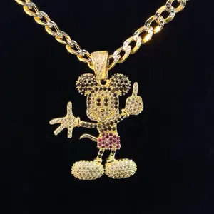 Mickey 14KT Gold Pendant with Zirconia, Featuring Mickey Character Design, Include Clasp
