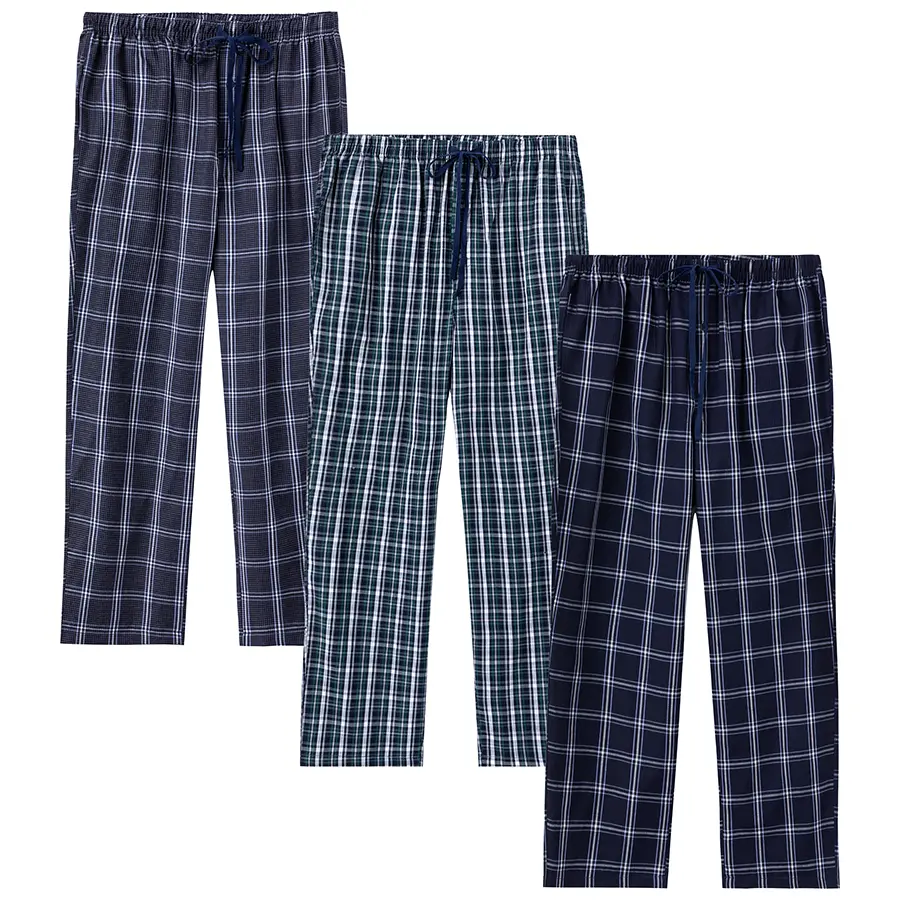 JupiterSecret 3-Pack Men's 100% Cotton Plaid Pajama Pants, Lightweight Sleepwear and Loungewear, Drawstring Elastic Waist, Side Pockets, Relaxed Fit