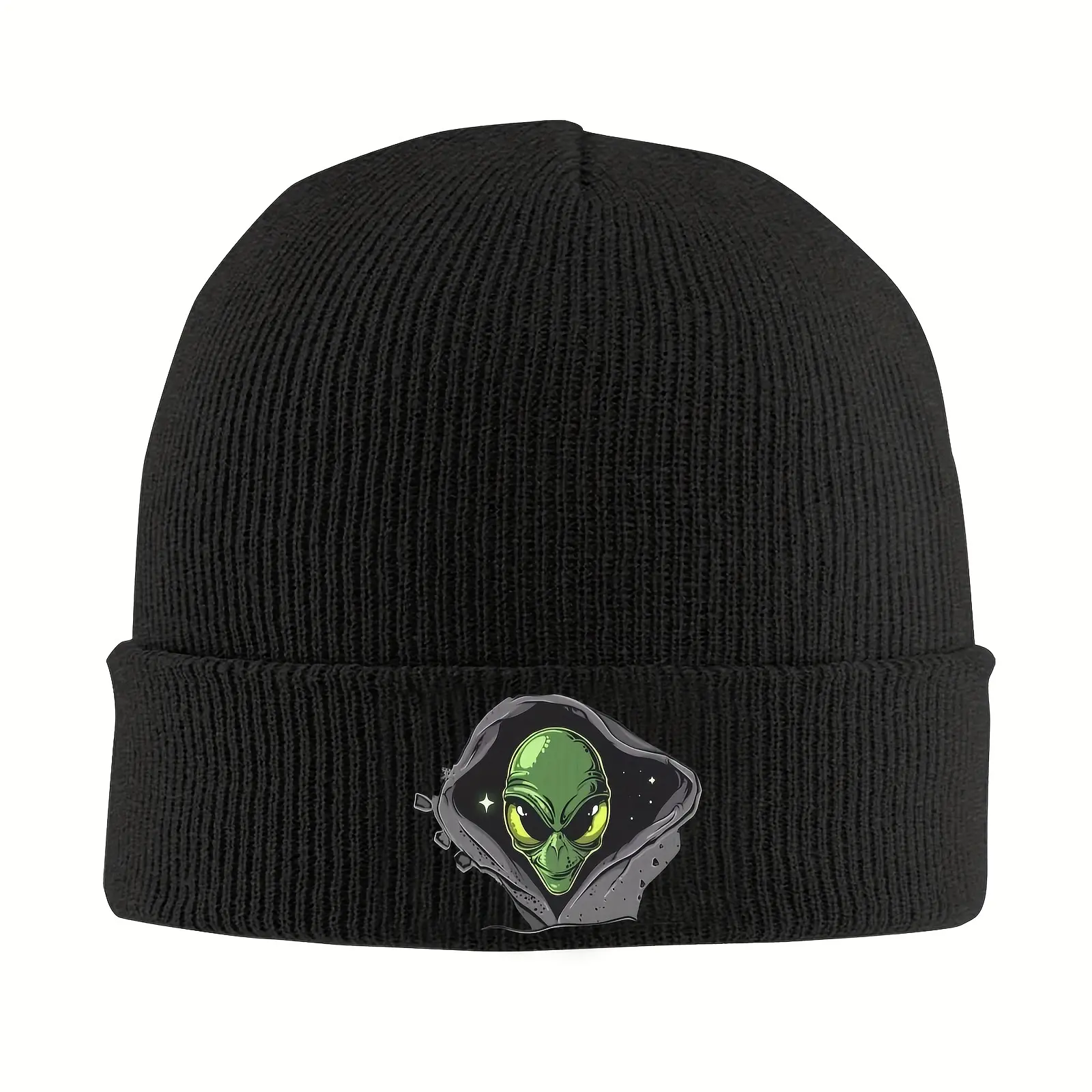 Unisex Knitted Beanie - Unique Alien Graphic Design, 100% Acrylic, Warm, Heat-Insulating, Breathable, Soft, Skin-Friendly, Stretchable for Winter Daily Sports & Outdoor Wear, Fitted, Everyday, Knit Beanie, 300G, Heat-Insulated, Universal, Alien Print, Cas