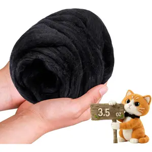 3.5oz Needle Felting Wool Roving Soft Multi-Color Pure Wool Fiber Chunky Yarn for DIY Crafts Needle Felting Projects Artwork (Black)