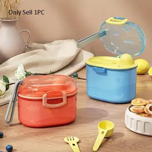 Portable Double Layer Formula Dispenser with Spork & Lid, 1pc Professional Milk Powder Storage Box with Silicone Seal Ring & Lock, Non Sticky Formula Suitable for Home & Outdoor, Plastic Milk Container