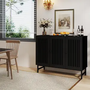 Freestanding buffet sideboard, a modern farmhouse-style storage cabinet with 3 louvered doors, a 40-inch farmhouse modern style sideboard with adjustable shelves, a freestanding storage cabinet suitable for dining rooms, living rooms, and kitchens
