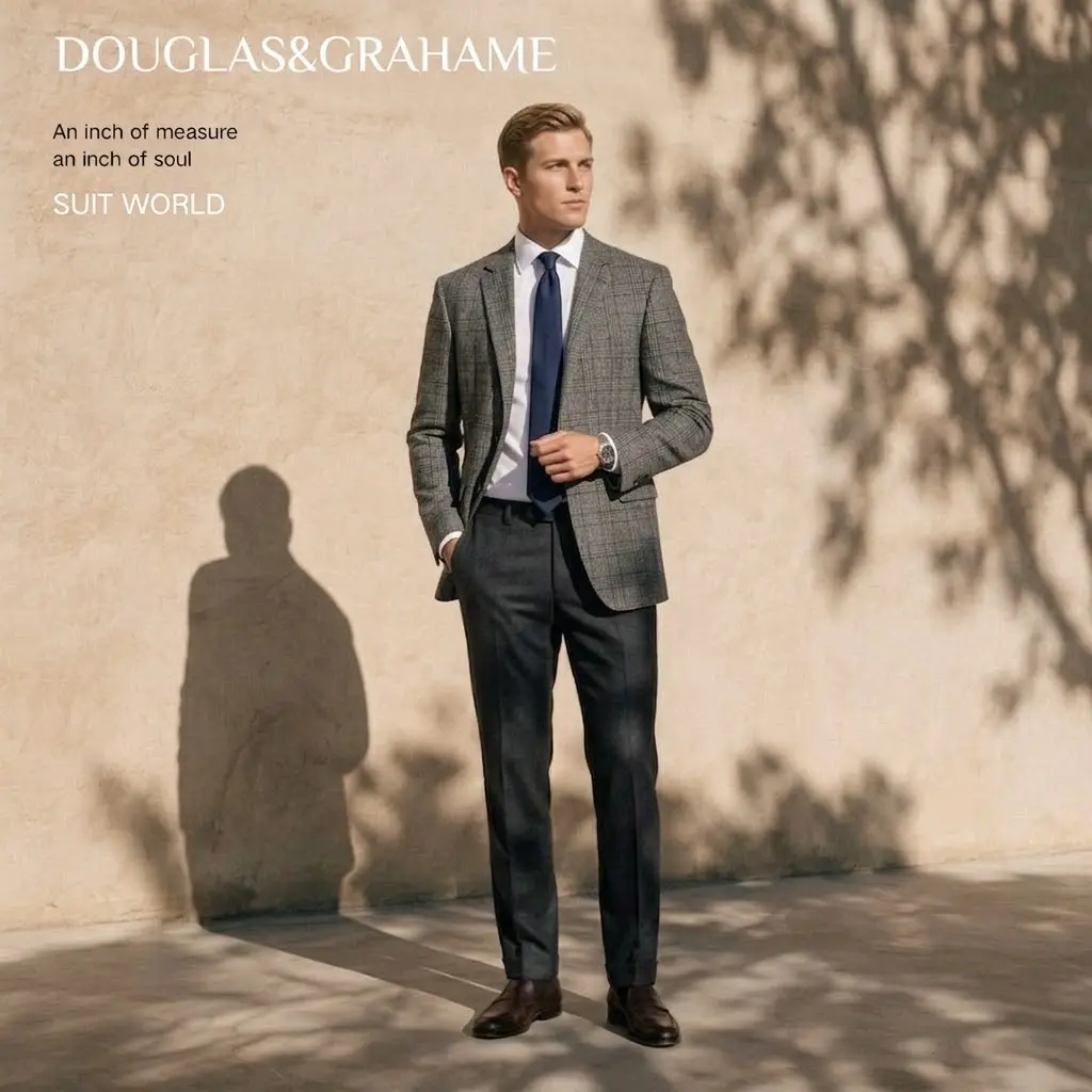 Douglas & Grahame Men's Plaid Wool Sport Coat – Slim Fit Single-Breasted Two-Button Blazer for Business, Weddings and Formal Events