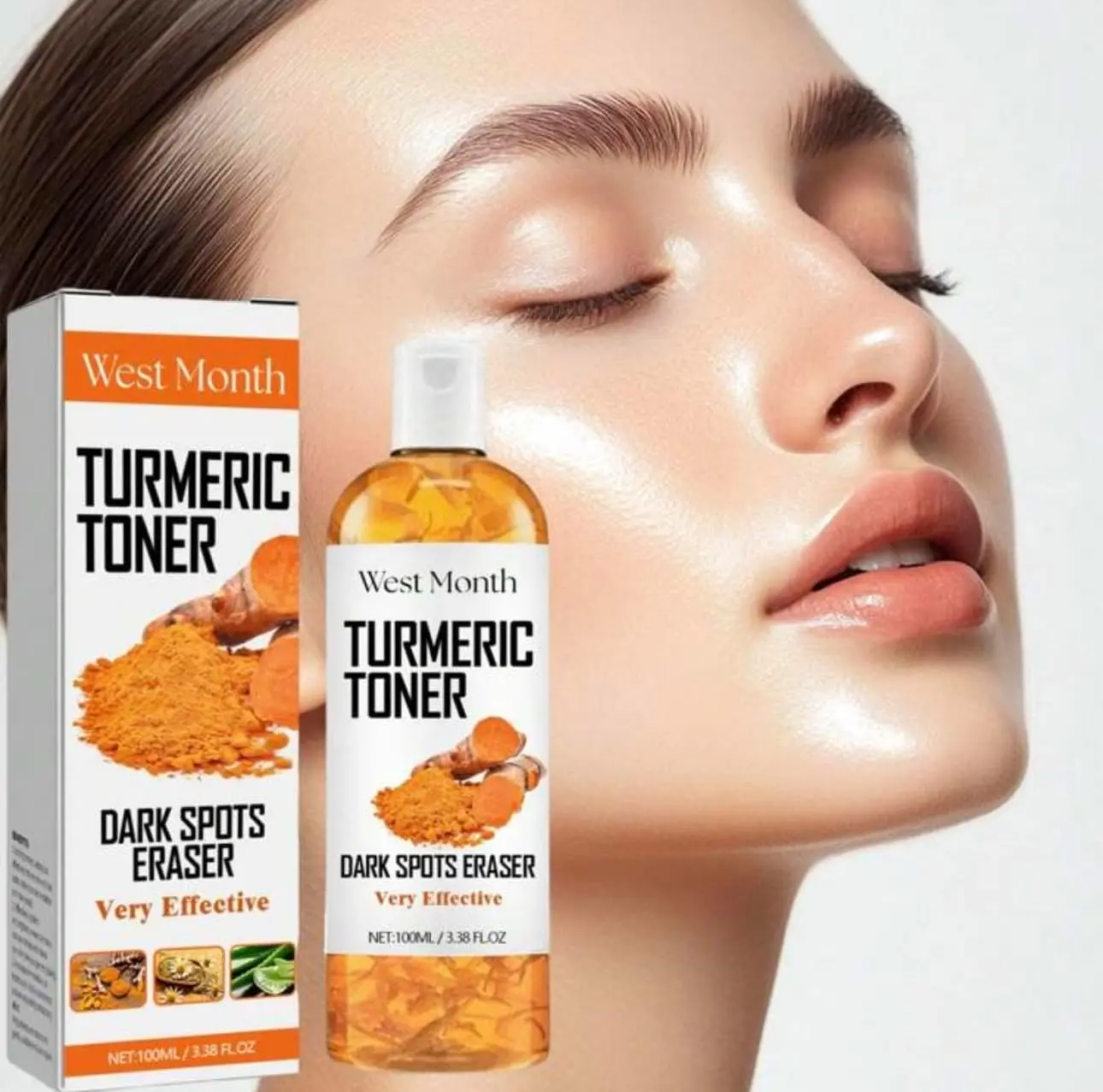 West&Month Turmeric Brightening Toner with Collagen & Mint, Dark Spot Eraser for Pore Refinement & Hydration, For All Skin Types, 100ml, Pores