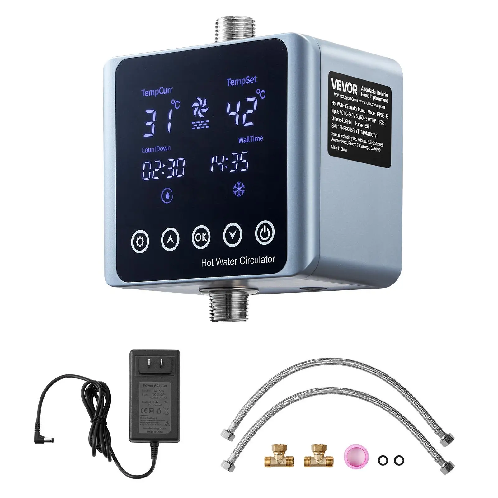 【Summerfinds】VEVOR Digital Smart Instant Hot Water Recirculating Pump Kit, Household Appliances with Built-in Thermostat, Timer & Digital Screen, Under Sink System for Home Water Heaters
