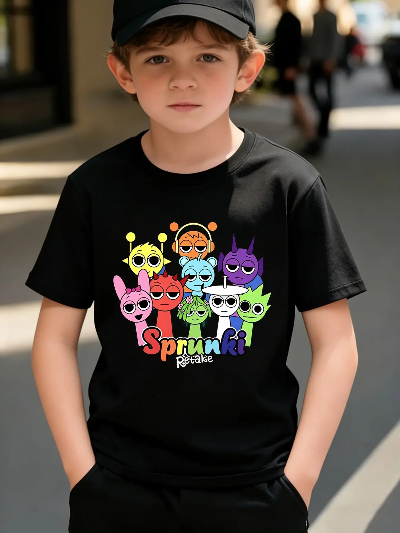 Kids' Summer Sprunki Cartoon Print Tee, Breathable Casual T-Shirt for Boys & Teens#Multi Color Cartoon Kids Tees #Sprunki Kids T Shirt