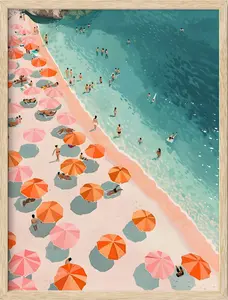 Pink and Orange Beach - Artistic Wall Decor Print for Room Aesthetic and Vibe