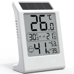 Room Thermometer Indoor Humidity Meter, Solar- 3.2'' Digital Temperature Sensor  with Max/Min Reading, Comfort  for  Room, , Office, White, 1Pack