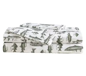 Eddie Bauer Wes Fish Face White-Green Twin Sheet Set