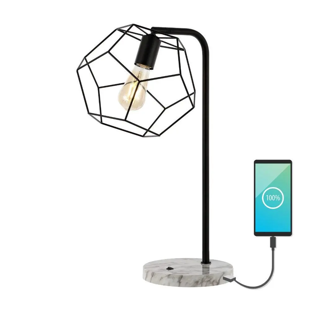 JONATHAN Y Penta Industrial Farmhouse Black Metal LED Task Lamp with Metal Shade, Head-Adjustable, USB Charging Port, Adjustable Lighting, Energy-Saver LED Bulbs, Indoor Decorative Light - for Living Room, Office