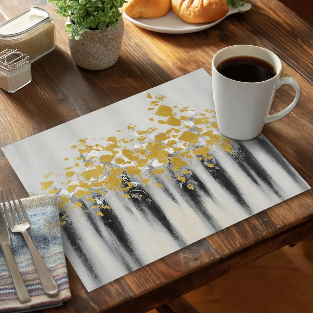 360 stand Industrial Polyester Rectangular Placemat, 14x18 in., Small Golden Dots Decor, Stylish Kitchen Tableware, Coasters Home Decor, Kitchen Decorative Placemat, Dinnerware, & Coasters Decorative Protective Placemats