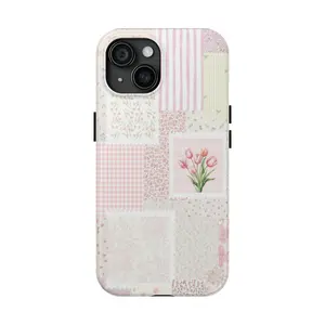 Pink Floral Patchwork Phone Case | Cute Cottagecore Aesthetic – Tulip & Tiny Flowers | Shabby Chic Floral Phone Case Phone Cover for iPhone & Samsung | Farmhouse Chic Vibe, Girly Spring Case