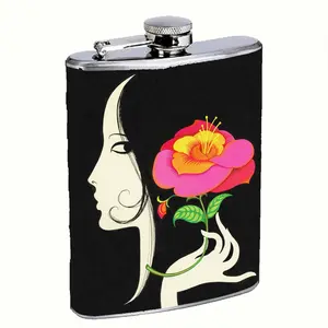 Groovy Girl Floral Illustration 8oz Stainless Steel Flask