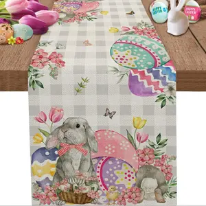 1pc,Easter Table Runner Easter Egg Rabbit Flower Vintage Buffalo Plaid Spring Festival Kitchen Dining Room Decor Indoor Outdoor Home Party Decoration