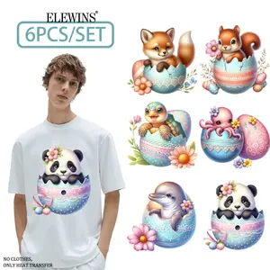 6 Easter egg small animal hot foil transfers, DTF hot foil transfers. Perfect for T-shirts, hoodies, jeans, backpacks, and pillows, machine-washable plastic | Washable plastic transfer paper suitable for men and women.