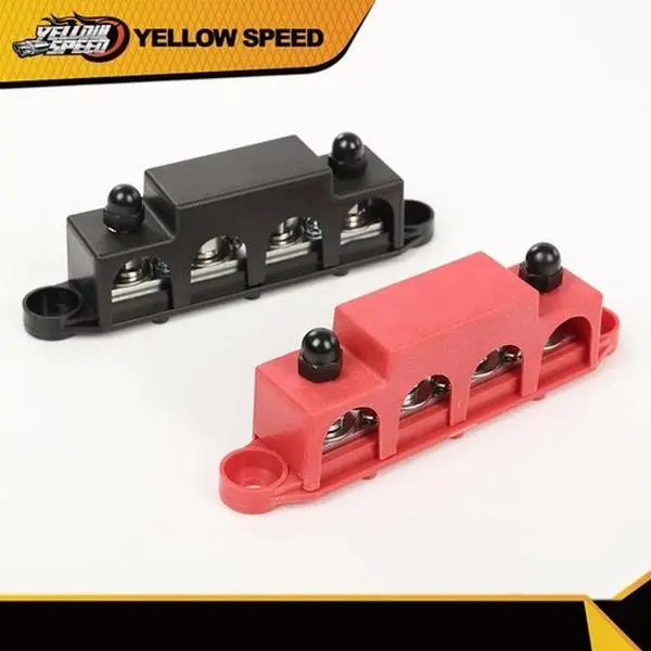 ALLGOOD 4-Post Busbar Power Distribution Terminal Blocks, 12V 250A 5/16" Red/Black Pair, Stainless Steel Durable Universal Connectors for Automotive & Motorcycle Interior Stowing, Terminal Block