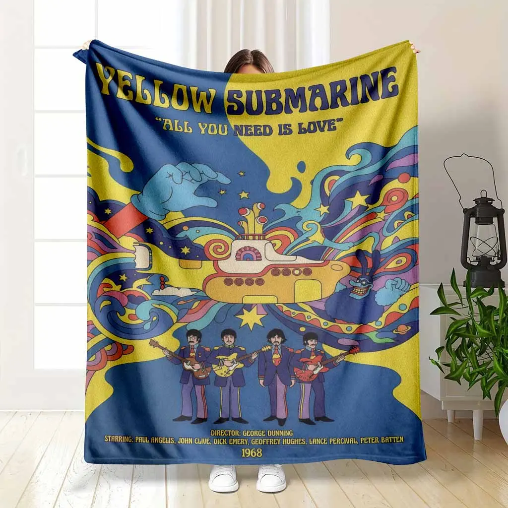 Yellow Submarine Flannel Blanket Psychedelic Beatles Print UltraSoft Cozy Warm Fleece Throw Perfect for Living Room Decor Couch Cover Bedroom Accent Gifts for Music Fans