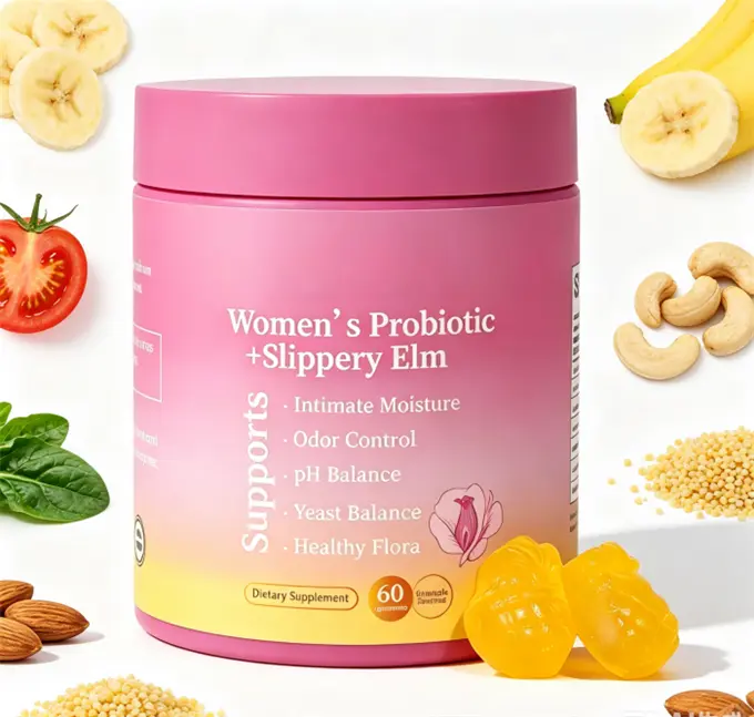 All-in-One Feminine Wellness Supplement Her Juicy Pineapple Probiotic Gummies 60 Count, Slippery Elm Prebiotic Blend to Support pH Balance & Gut Function