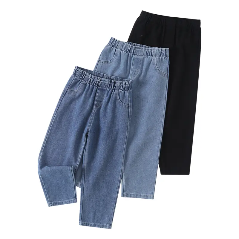 Three-piece  #SummerVibes boy four seasons fashion Joker  Summervibes jeans children solid color elastic waist comfortable jeans.