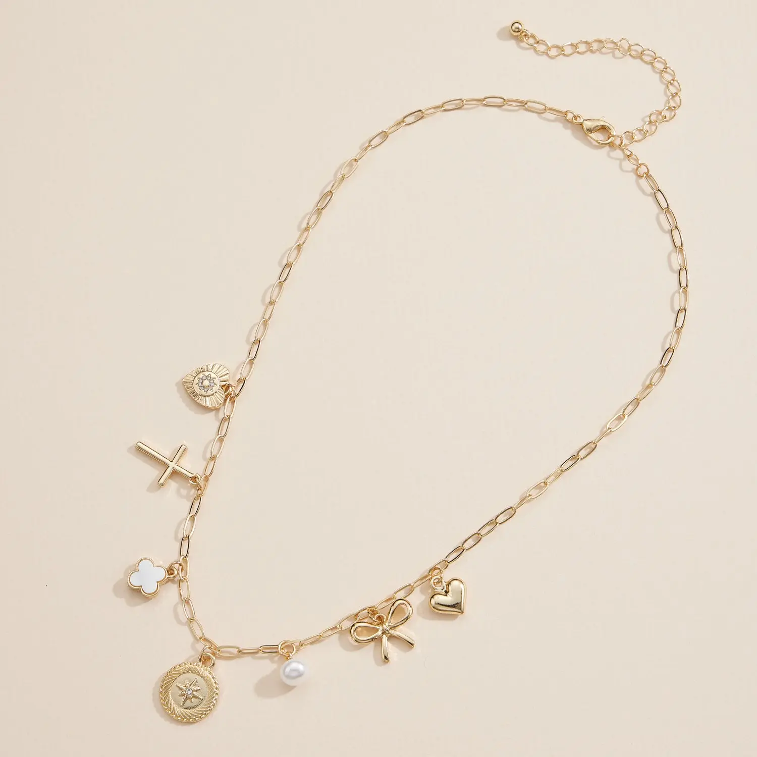 Women's Fancy Charm Dangle Necklace - Decorative Cute Jewelry with Heart, Cross, Compass, Pearl, and Bow Pendants - Necklaces for Women, Fancy Necklaces Fashion Chain Decorated