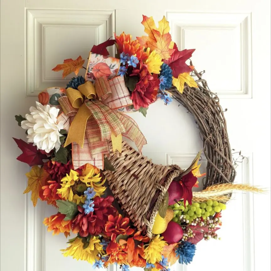 Cornucopia Wreath, Thanksgiving Fall Decor