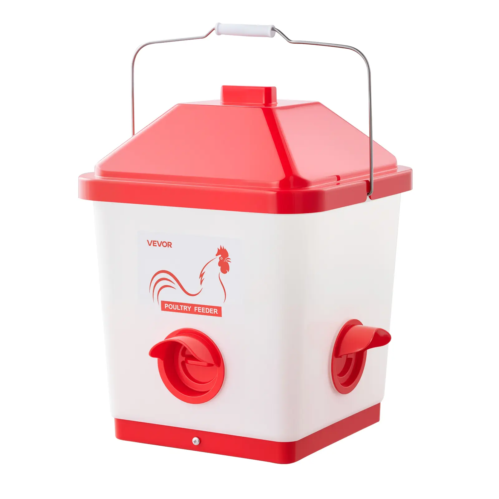 【SummerFinds】VEVOR Automatic Chicken Feeder, 40 Pounds Capacity, Large Gravity Hanging Poultry Feeder Dispenser with Handle, No Waste Rainproof Design, 3 Feeding Ports, Inside or Outside Hen Coop, for Chickens