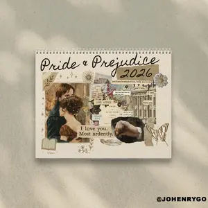 A Year Of Pride and Prejudice Calendar 2026 - Mr.Darcy and Elizabeth Bennet, Bookish Merch, Aesthetic Vibe, Home Decor, New Year Holiday Gift