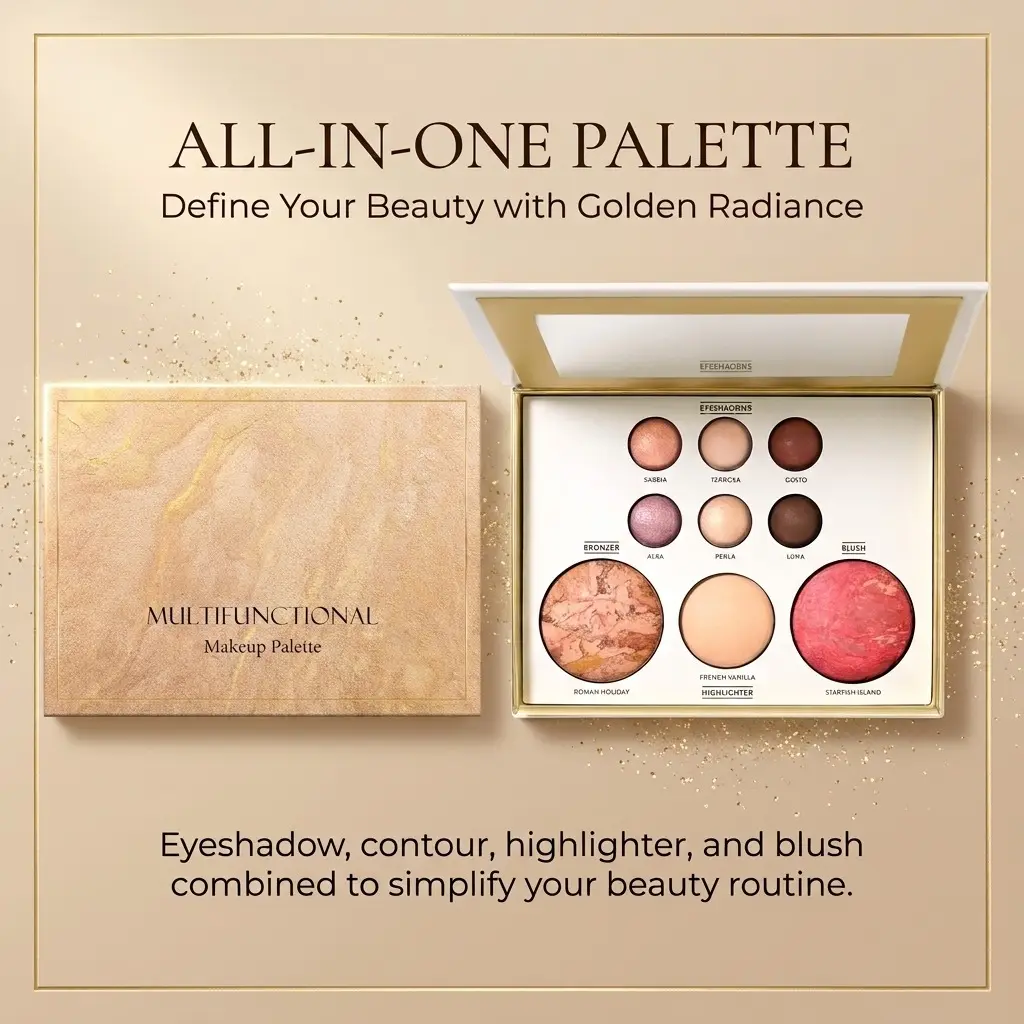 Gilded All-in-1 Face Makeup Palette - Eyeshadow, Contour, Blush, Highlighter, Under Eye Brightener for Radiant Glow