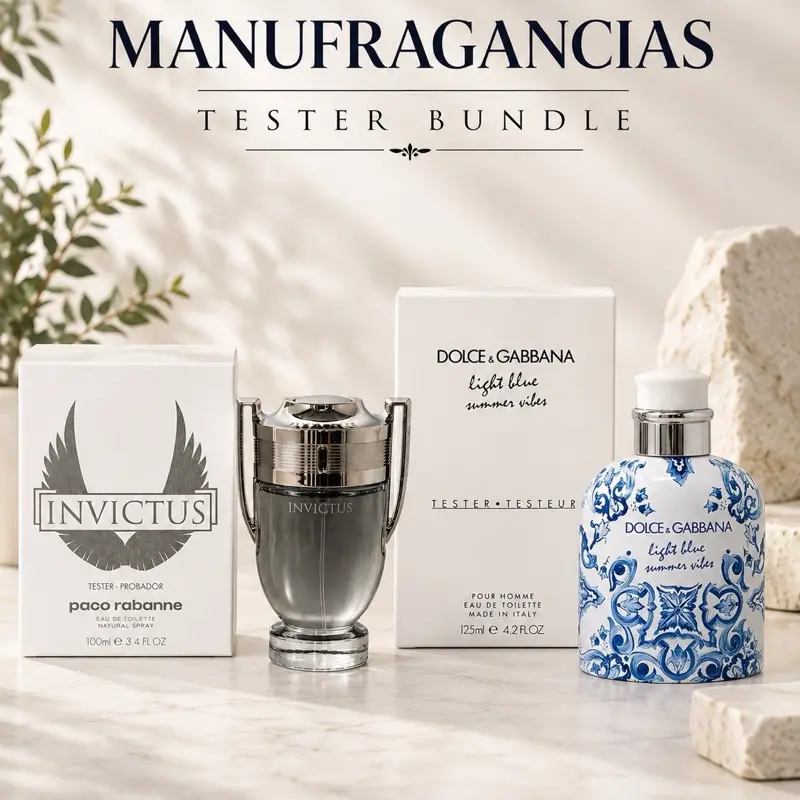 Luxury Unisex Fragrance Combo Bundle - Dolce & Gabbana Light Blue Men Summer Vibe Tester EDT Spray, Invictus Musk Long-Lasting Tester EDT Spray (3.4 oz Each, Includes Bottles)
