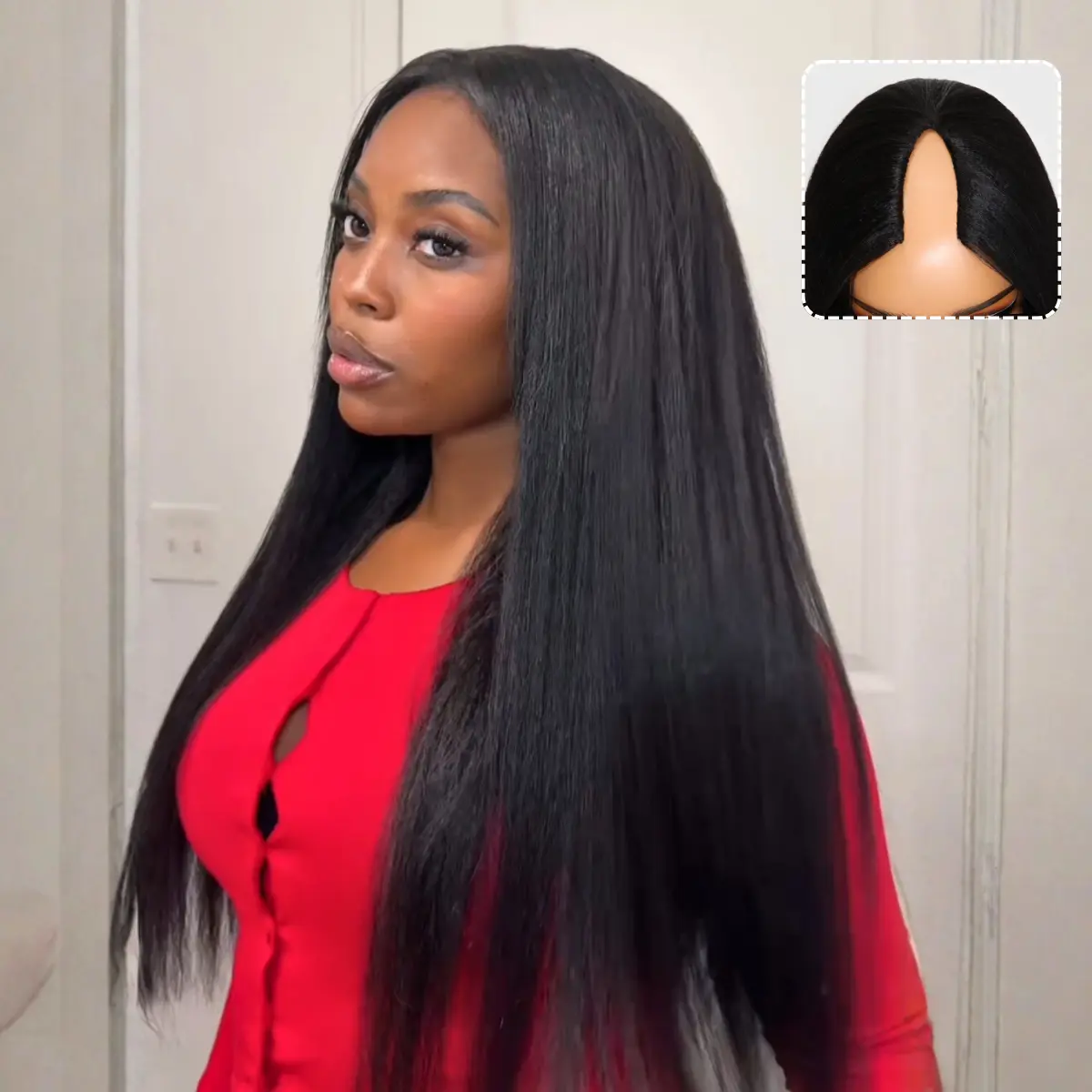 UNice Upgrade EasiContour V-Part Glueless Human Hair Wig - Kinky Straight Look, Beginner-Friendly, Easy Installation, Glueless Lace Wigs, Heat Resistant for Quick Wear, V Part Wigs