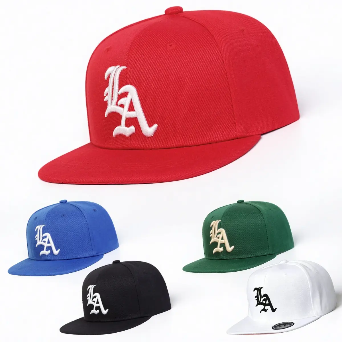 Unisex Gothic LA 3D Embroidered High-Density Streetwear Graphic Baseball Hat - Heavyweight Flat Brim, Adjustable Snapback, 1 Size, Female-Friendly, Sun Protection, Unisex Fit, Hipster Street Style Hats, Everyday Use Accessory