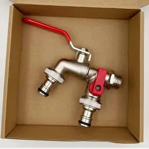 Stainless Steel Garden Hose Faucet, Dual Outlet Outdoor Tap, Universal Threaded Connector, Garden Hose Connectors, Compatible with Sprayers & Hose Nozzles, Adjustable Watering System