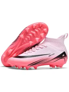 Men Women High Top Football Shoes, Anti-Slip Durable Outdoor Lawn Soccer Shoes, Super Grip Support, Fashionable Upper Material PU