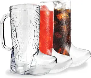10Pcs Cowboy Boot Mugs 17 oz - Reusable Plastic  Reusable Hard Plastic, BPA Free - for Cowboy Themed Party Supplies, Western Accessories.