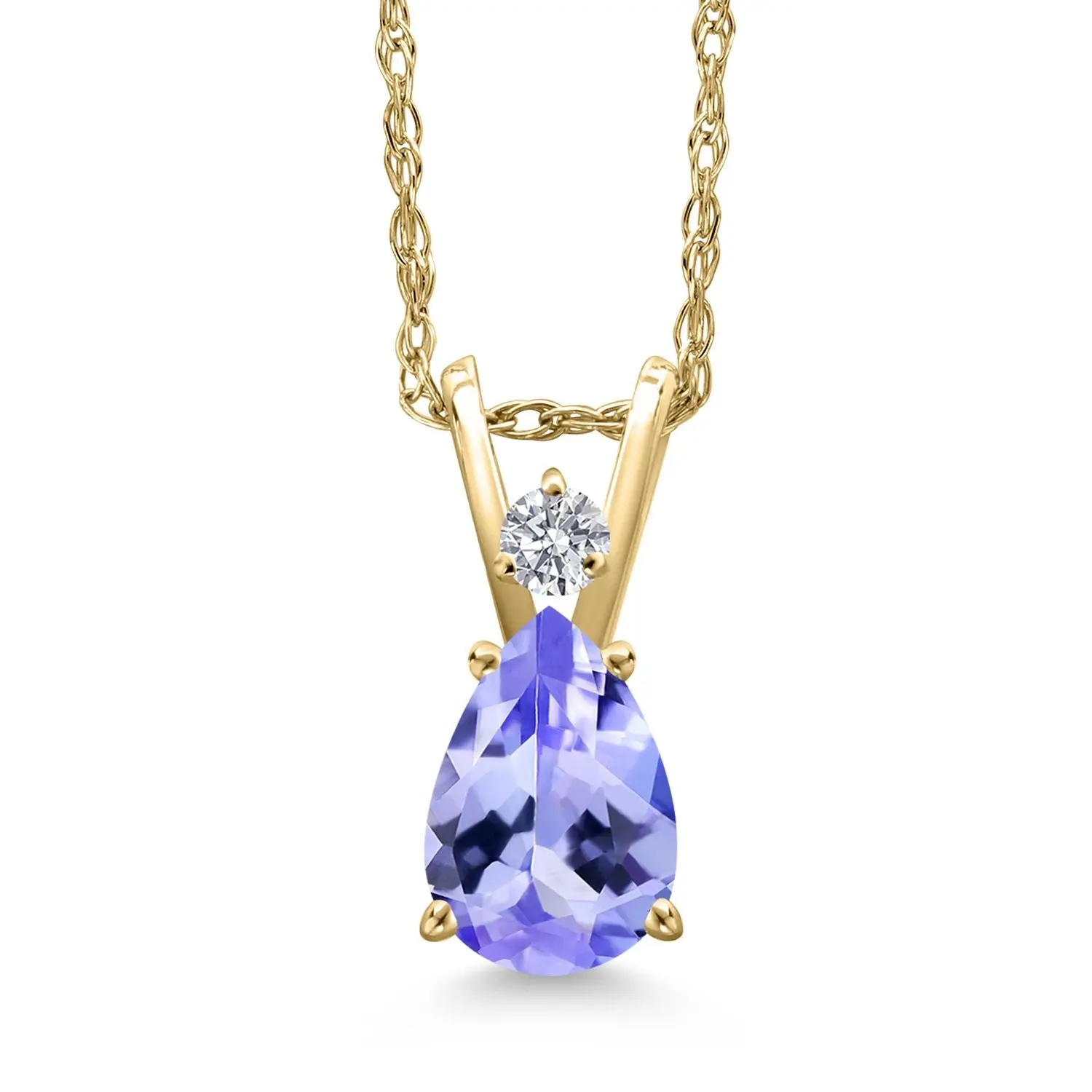 Gem Stone King 14K Yellow Gold Blue Tanzanite and Lab Grown Diamond Pendant Necklace for Women | 0.68 Cttw | Gemstone December Birthstone | Pear Shape 7X5MM | With 18 Inch Chain