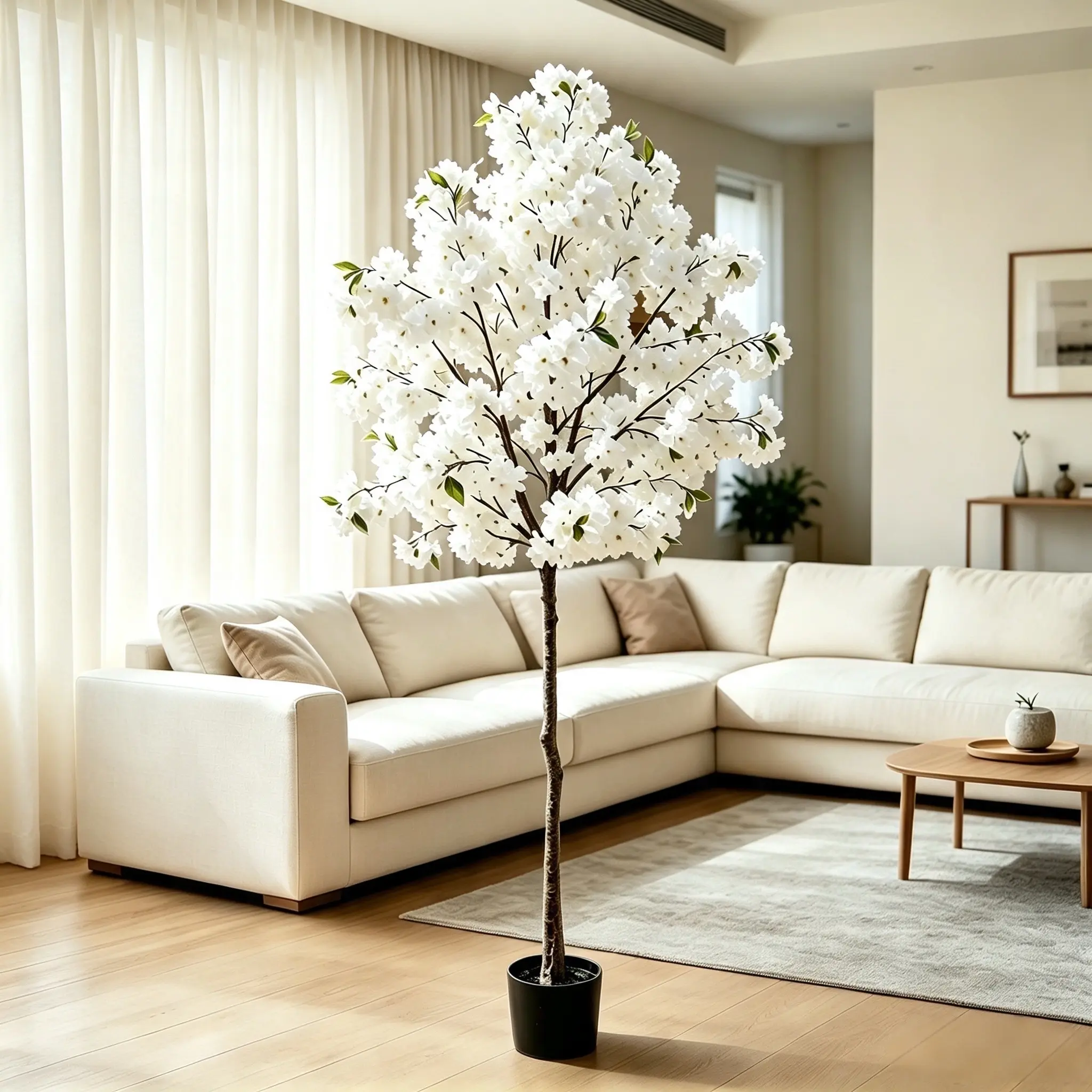 5FT Artificial Cherry Blossom Tree - Decorative Faux White Sakura Fake Plant for Living Room, Wedding, Home & Office Decor