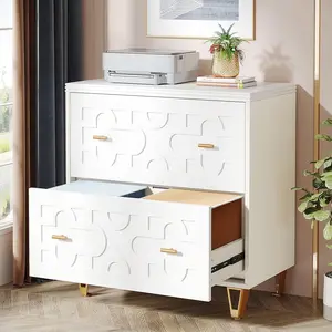 Tribesigns Modern Lateral File Cabinet for Legal/Letter/A4, 2-Drawer Storage White & Gold Stand for Home Office
