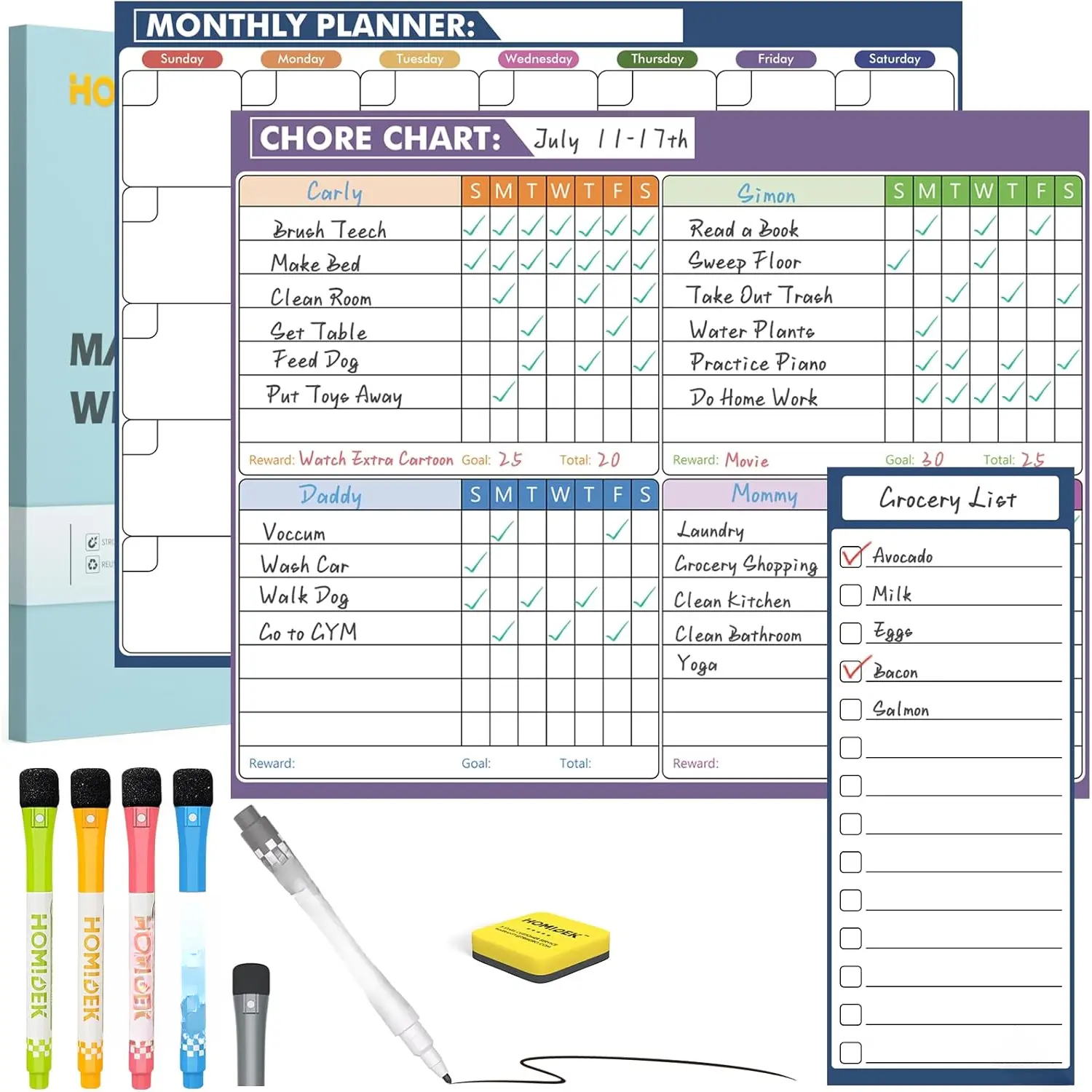 Fridge Calendar : Dry Erase Whiteboard Calendar and Family Chore Chart for  Adults with  List, Dry Erase Markers and Eraser - 14 x 11 Inches