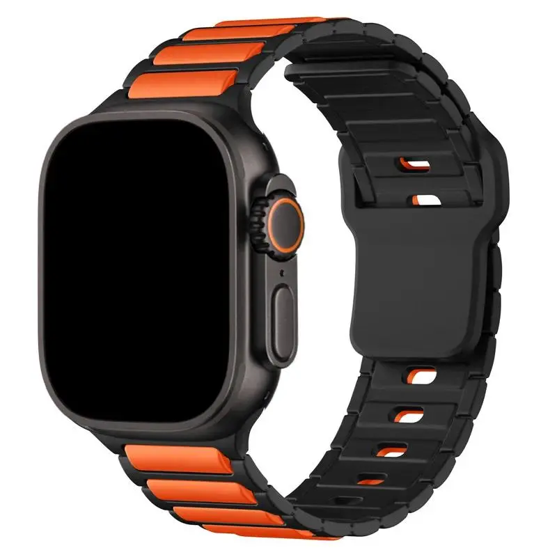 Magnetic Two-Tone Link Silicone Watch Band for Apple Watch, Sport Bracelet Strap Compatible with iWatch Ultra 2/SE/Series 5-10, 38-49mm Breathable Wristband