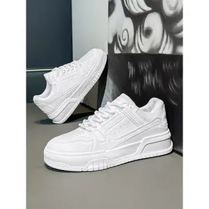 Teens' Chunky Sole Sneakers| Matte Black Skate Shoes| Unique Casual Design Walking Shoes, Sports Shoes