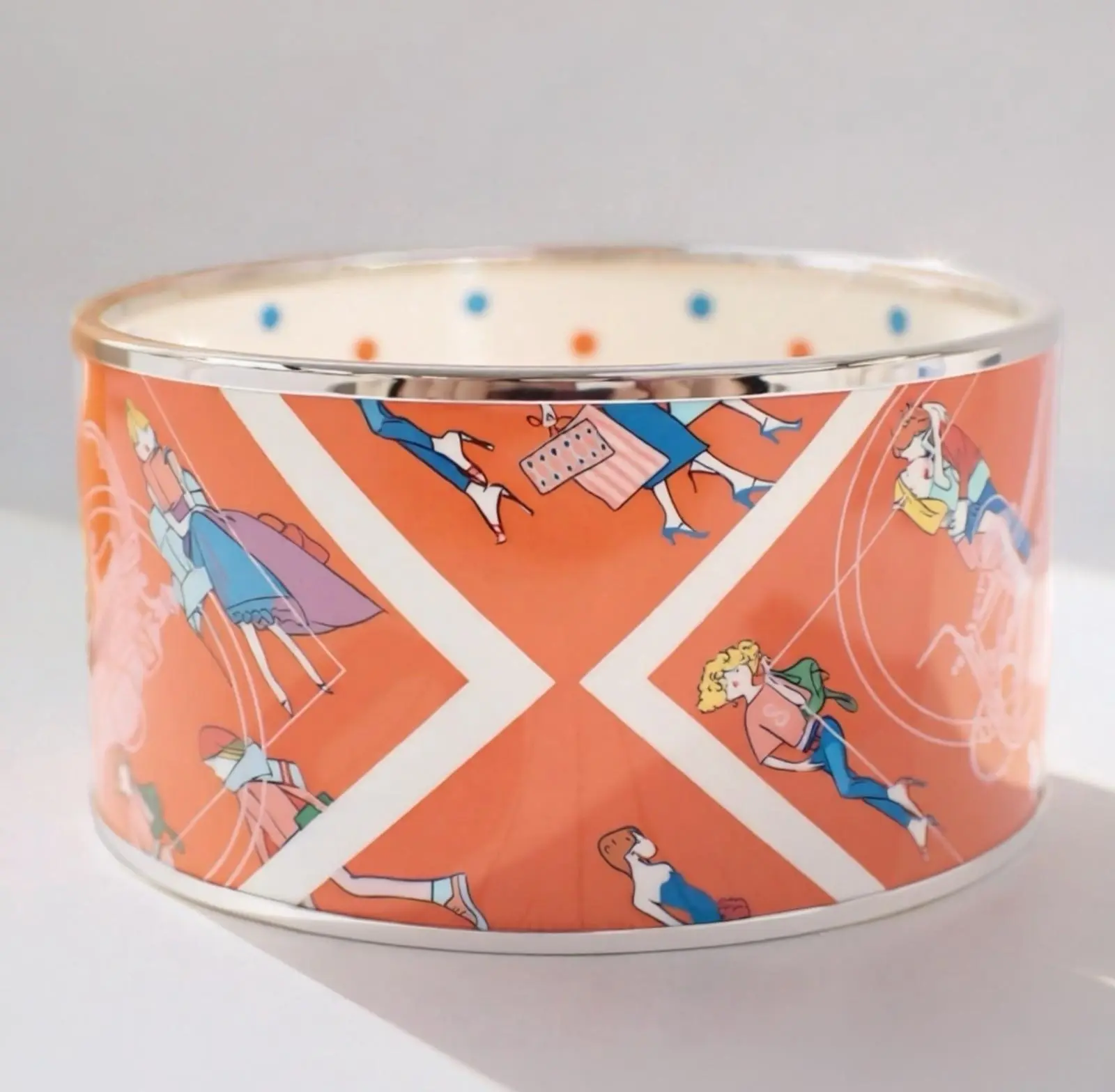 Pre-owned M388 HERMES Enamel Bracelet Emaillé TGM Orange Multi SS Bangle $949
