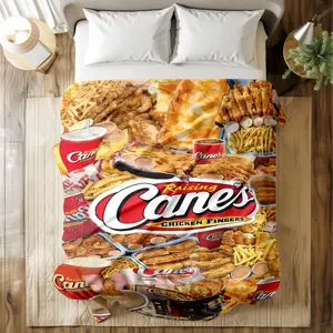 Raising Cane's Printed with Mouthwatering Chicken Fingers Collage Prints - Food Themed Blanket, Super Soft & Skin - friendly, Long - Lasting & Quick - Drying, Machine Washable, Multi - Size for Bed, Sofa, Travel, Camping & Office Naps