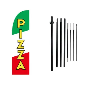 Pizza Windless Banner Flag with flagpole - 1pc Single-Side/Double-Sided Advertising Feather Flag - 100% Polyknit Fabric
